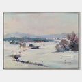 Original hand painted white winter snow landscape oil painting canvas wall art, nordic scandinavian minimalist elegant luxury modern li
