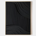 Original hand painted black geometric abstract oil painting canvas wall art, sculpted ridged curves nordic scandinavian minimalist eleg