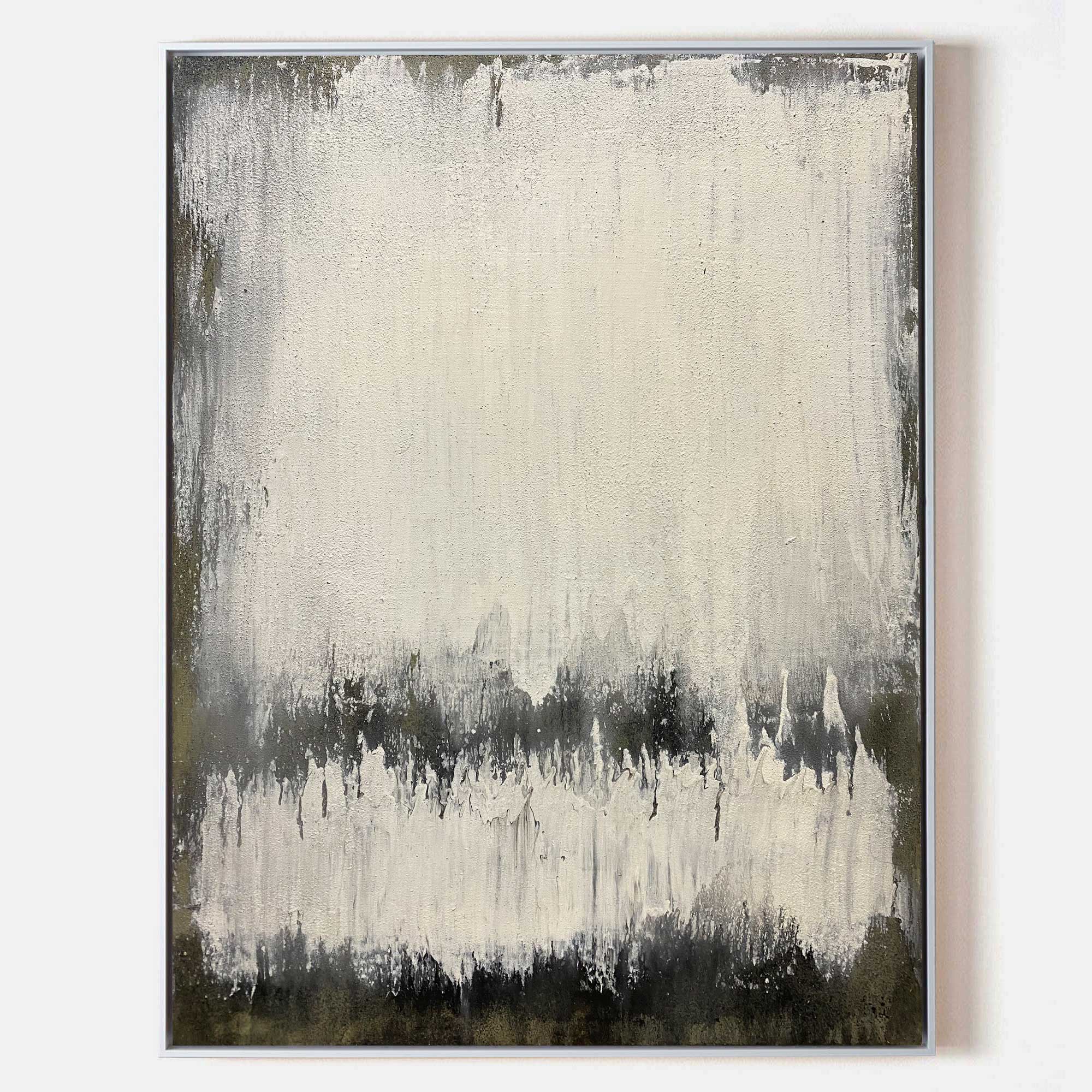 Original hand painted ivory black abstract oil painting canvas wall art, nordic scandinavian minimalist elegant luxury modern living ro