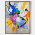 Original hand painted vivid abstract oil painting canvas, bold cobalt blue magenta yellow orange brushstrokes, elegant luxury modern no