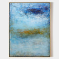 Original hand painted blue abstract oil painting canvas wall art, nordic scandinavian coastal elegant luxury modern living room home de