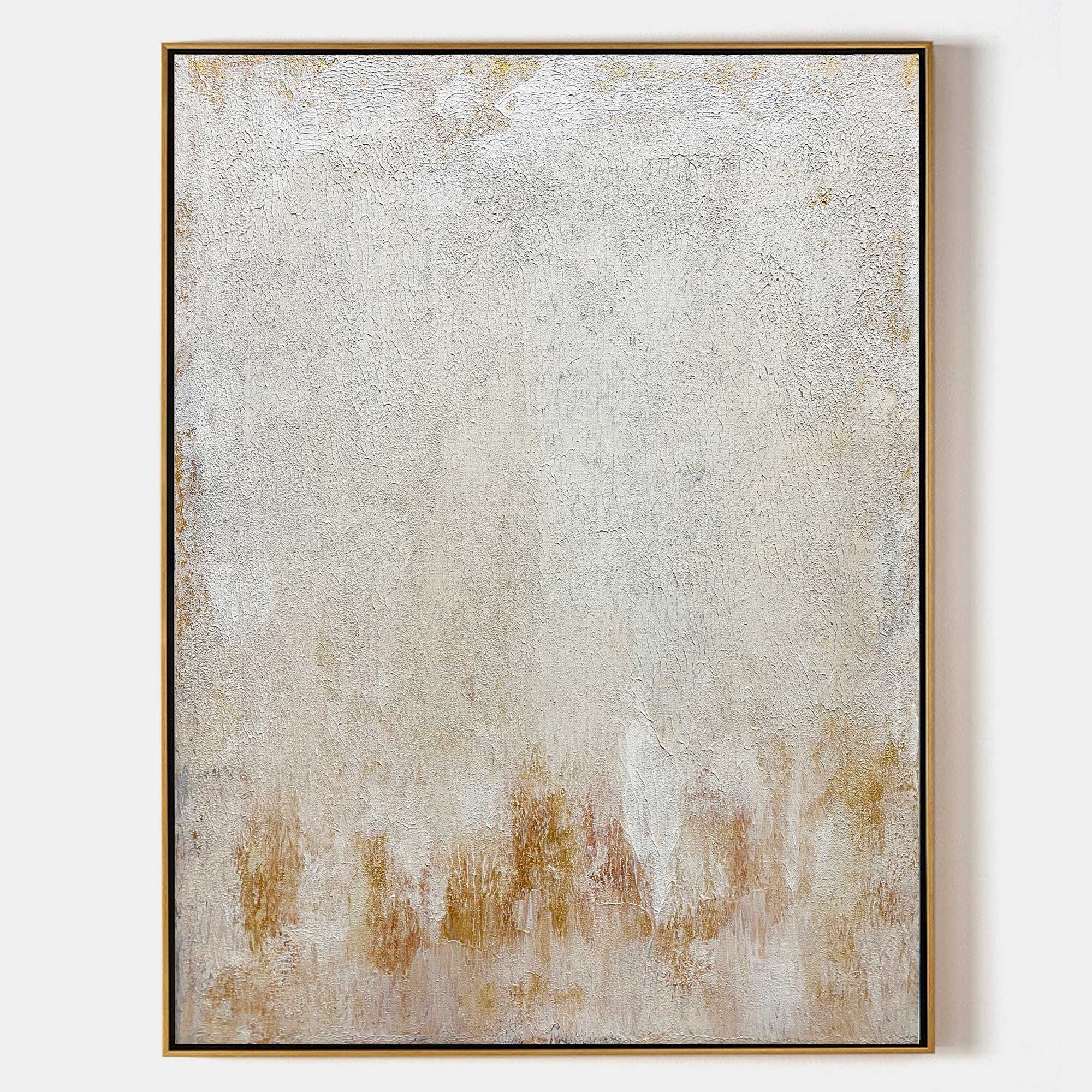 Original hand painted pearl white amber gold textured abstract oil painting canvas wall art, nordic scandinavian minimalist elegant lux
