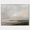 Original hand painted warm taupe grey misty coastal landscape oil painting canvas wall art, nordic scandinavian minimalist elegant luxu