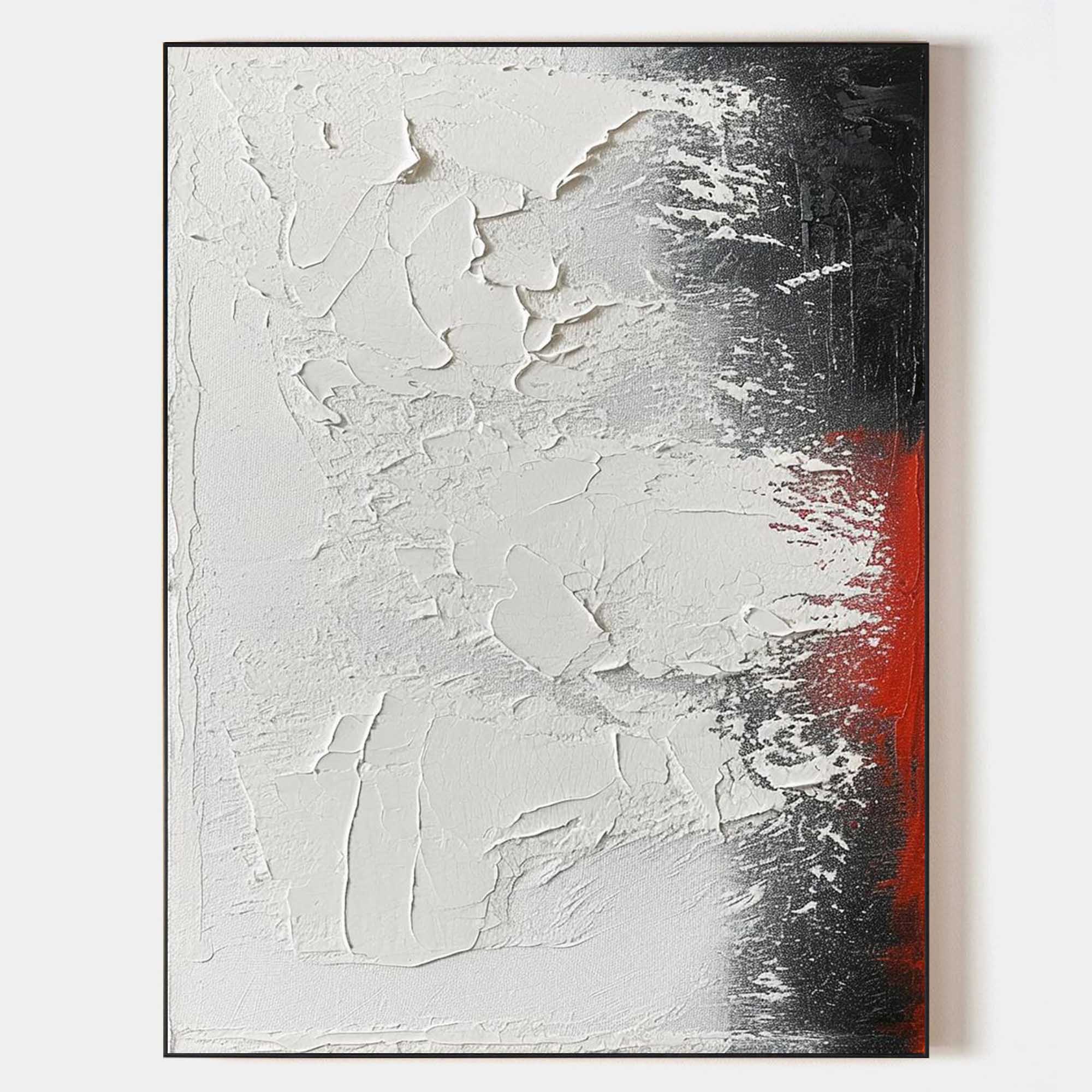 Original hand painted white black red textured abstract oil painting canvas wall art, nordic scandinavian minimalist elegant luxury mod
