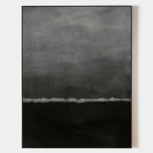 Original hand painted charcoal grey black abstract oil painting canvas wall art, nordic scandinavian minimalist elegant luxury modern h
