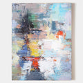 Original hand painted crimson red blue yellow abstract oil painting canvas wall art, modern scandinavian elegant luxury home decor inte