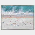Original hand painted teal coastal aerial beach oil painting canvas wall art, elegant luxury modern scandinavian nordic living room hom