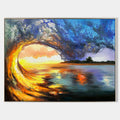 Original hand painted amber gold ocean wave abstract oil painting canvas wall art, coastal elegant luxury modern living room home decor