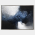 Original hand painted navy blue black white textured abstract oil painting canvas wall art, nordic scandinavian elegant luxury modern i