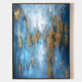 Original hand painted blue amber gold textured abstract oil painting canvas wall art, elegant luxury modern scandinavian coastal living