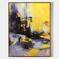 Original hand painted yellow black grey abstract oil painting canvas wall art, modern elegant luxury nordic scandinavian bold home deco