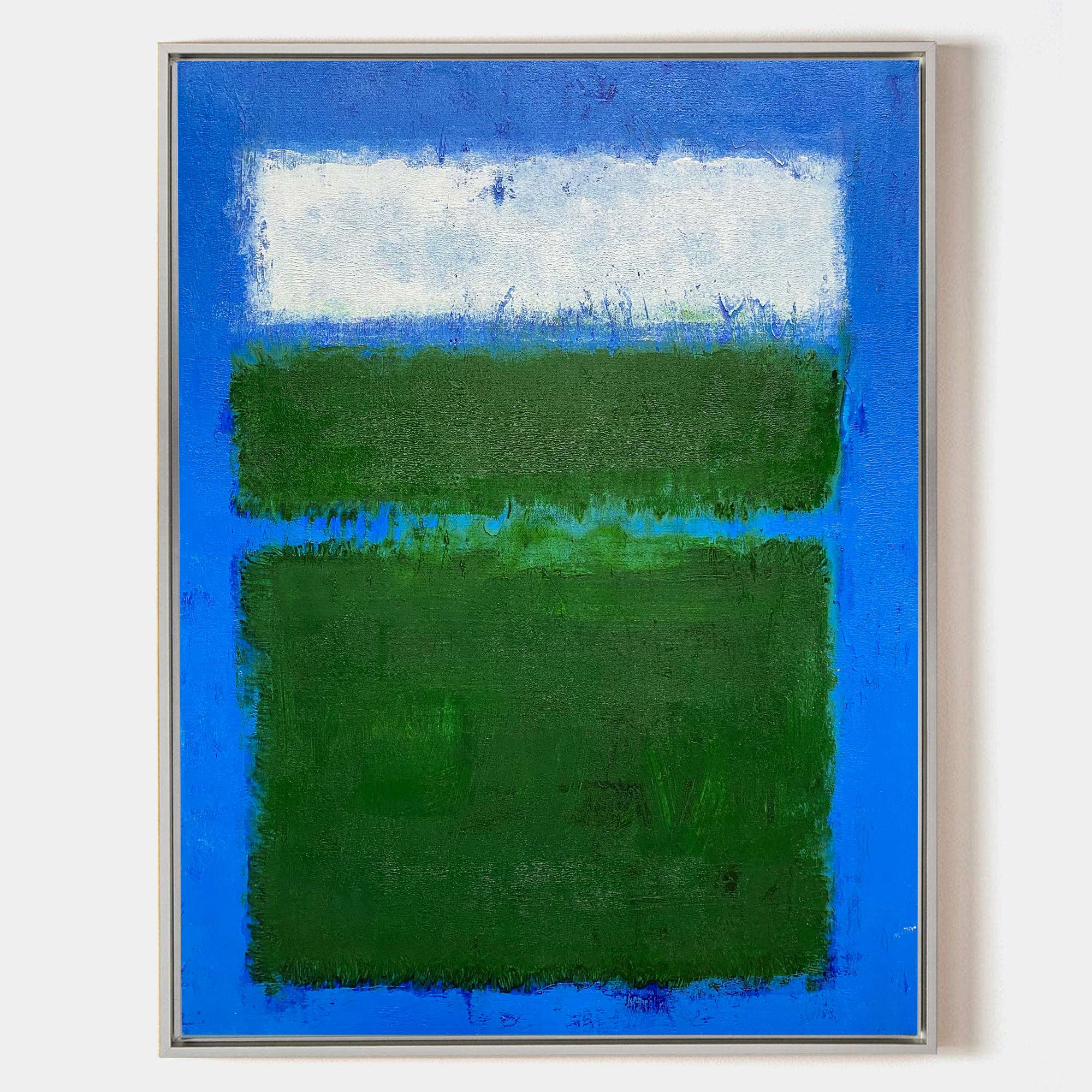 Original hand painted cobalt blue deep green abstract oil painting canvas wall art, nordic scandinavian minimalist elegant luxury moder