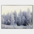 Original hand painted blue white winter forest oil painting canvas wall art, nordic scandinavian minimalist elegant luxury modern livin