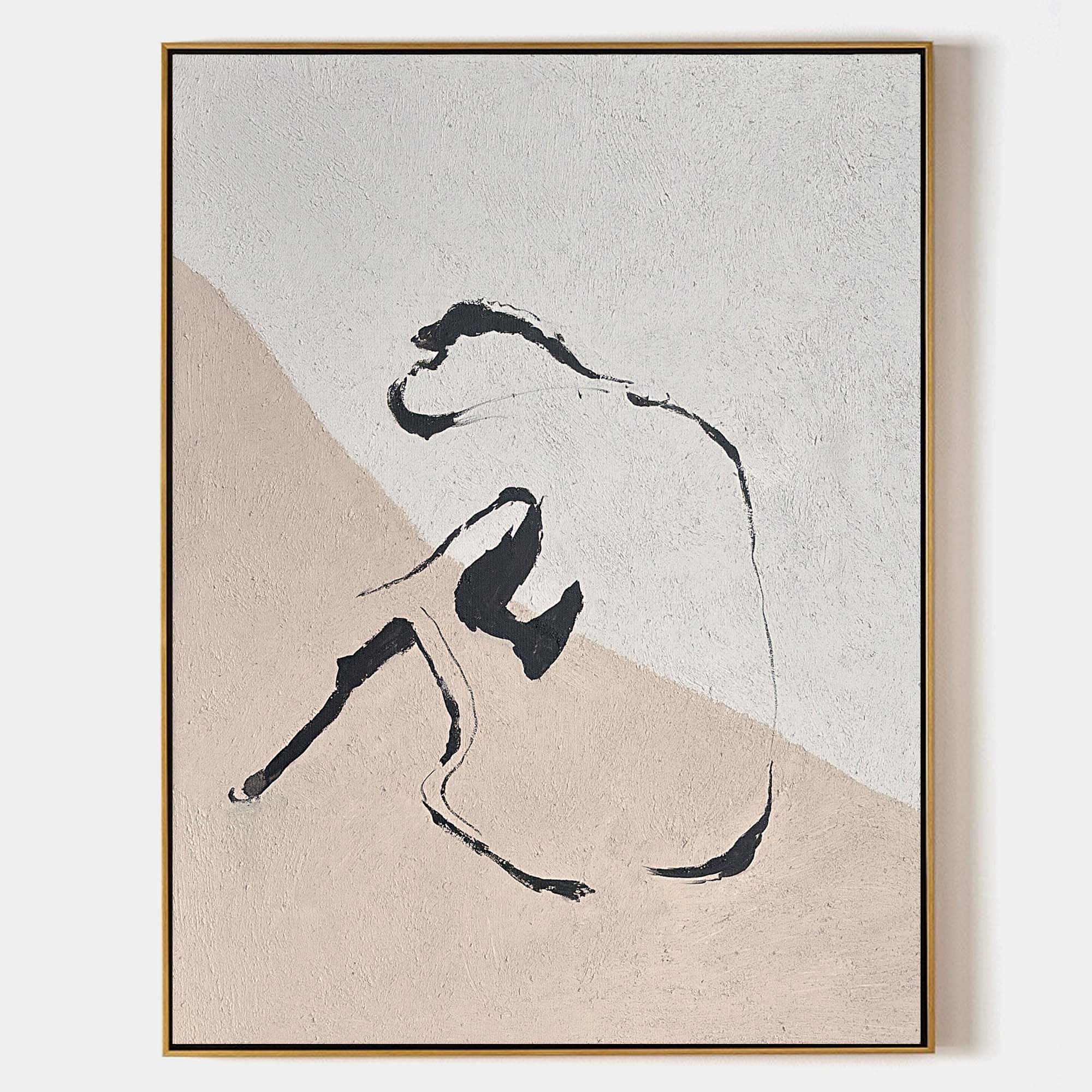 Original hand painted blush ivory abstract figure silhouette oil painting canvas wall art, nordic scandinavian minimalist elegant luxur