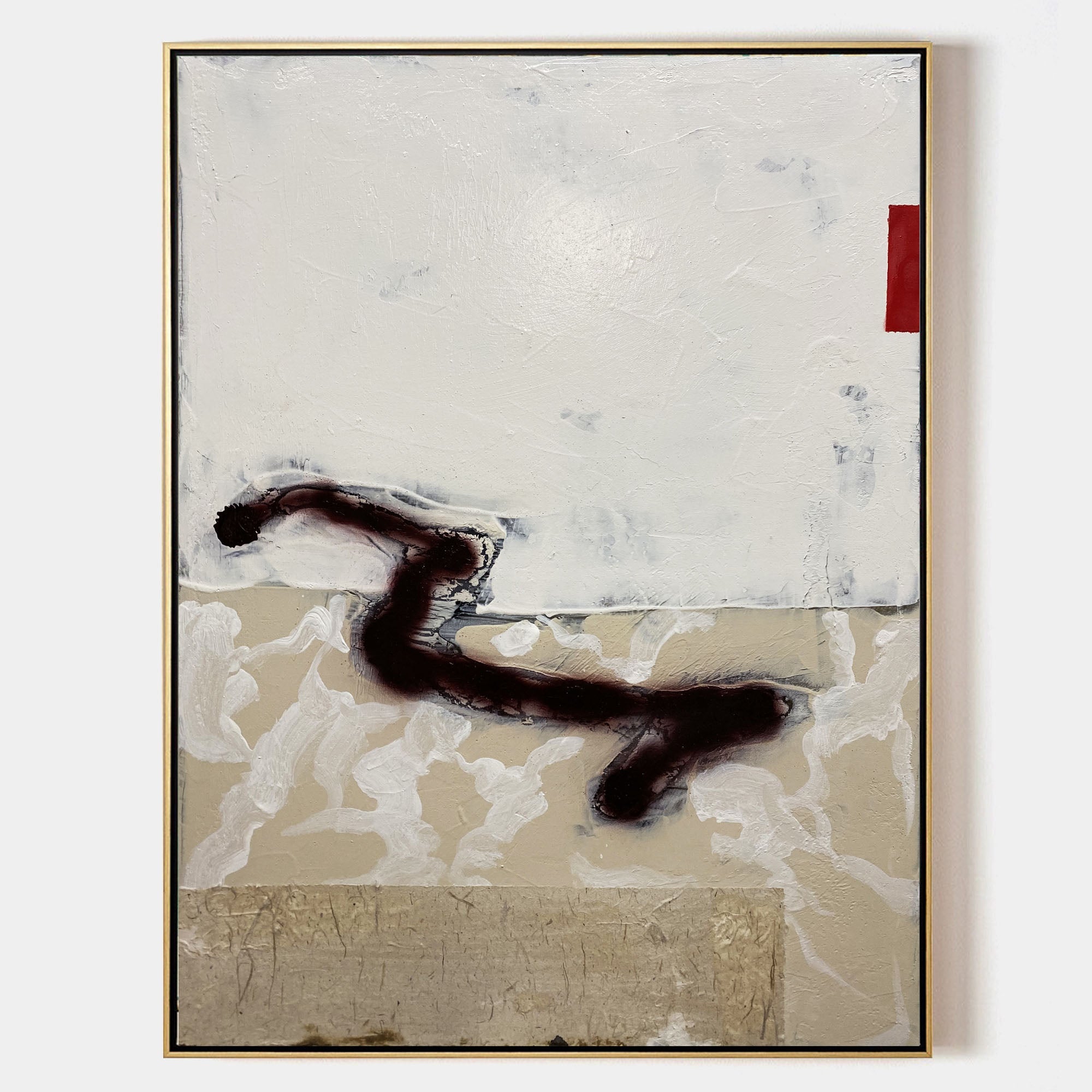 Original hand painted ivory sand burgundy abstract oil painting canvas wall art, nordic scandinavian elegant luxury minimalist modern l