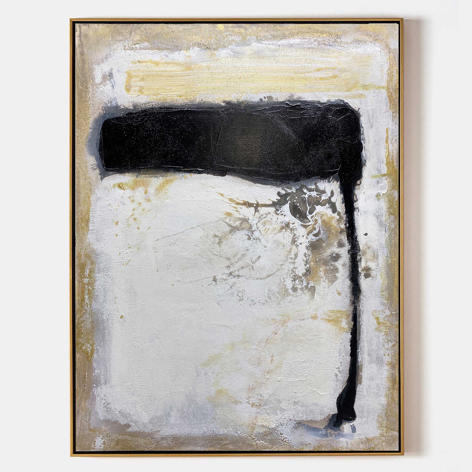 Original hand painted black ivory gold abstract oil painting canvas wall art, nordic scandinavian minimalist elegant luxury modern livi