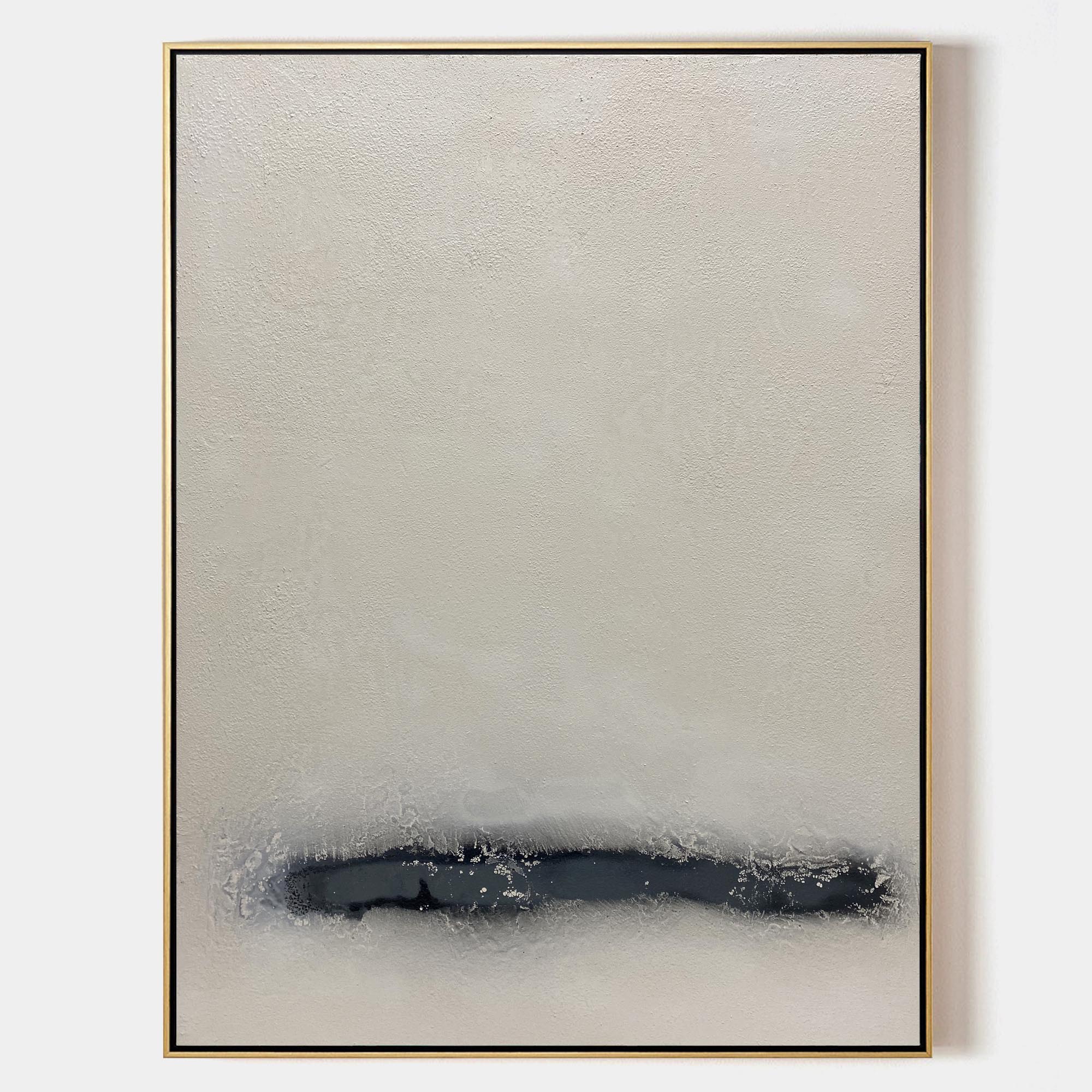Original hand painted ivory charcoal abstract oil painting canvas wall art, nordic scandinavian minimalist elegant luxury modern living