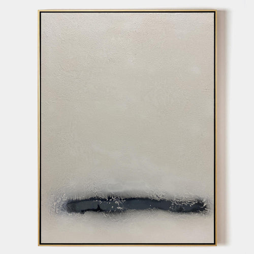 Original hand painted ivory charcoal abstract oil painting canvas wall art, nordic scandinavian minimalist elegant luxury modern living
