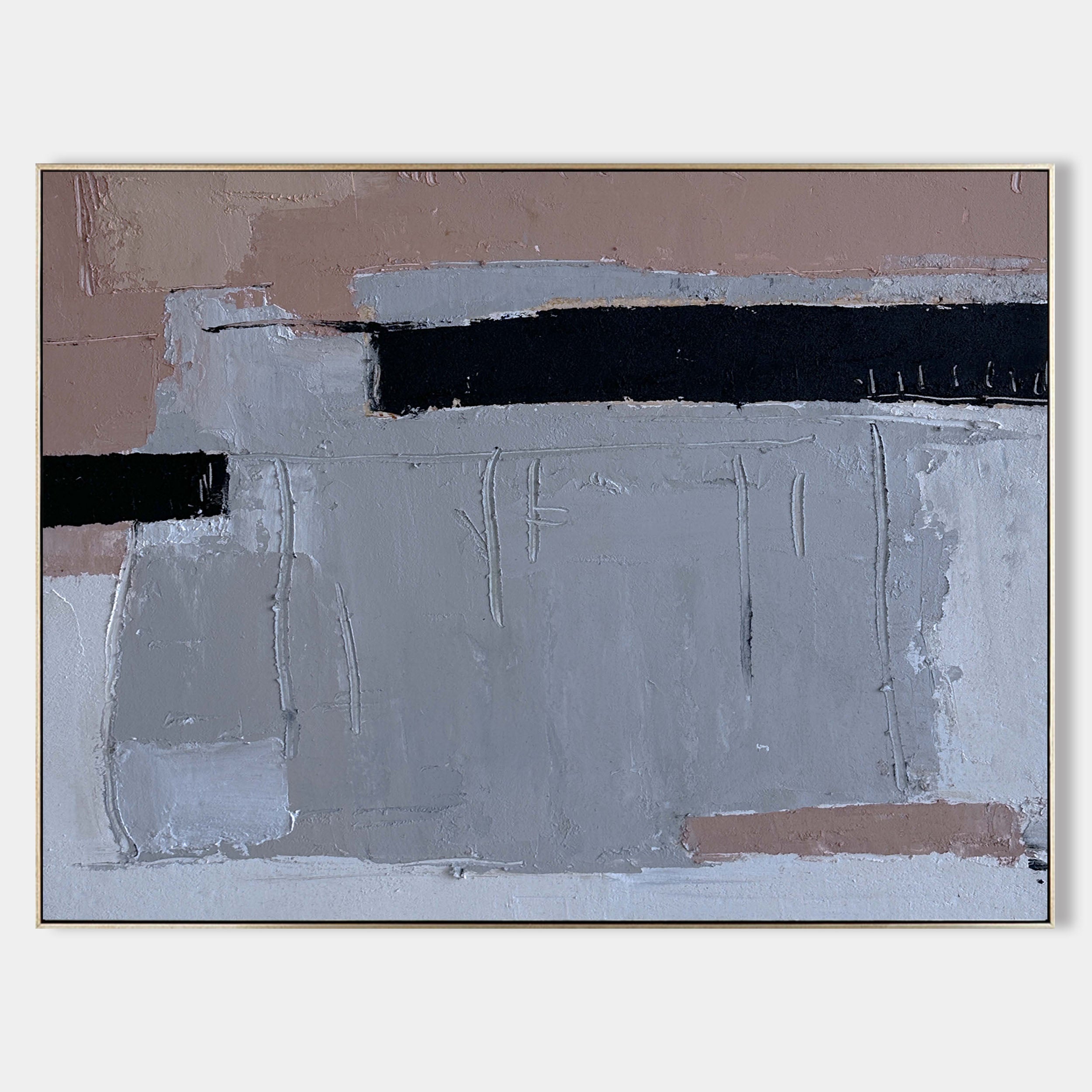 Original hand painted grey dusty rose black abstract oil painting canvas wall art, nordic scandinavian minimalist elegant luxury modern