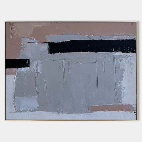Original hand painted grey dusty rose black abstract oil painting canvas wall art, nordic scandinavian minimalist elegant luxury modern