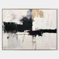 Original hand painted black ivory gold abstract oil painting canvas wall art, nordic scandinavian minimalist elegant luxury modern livi