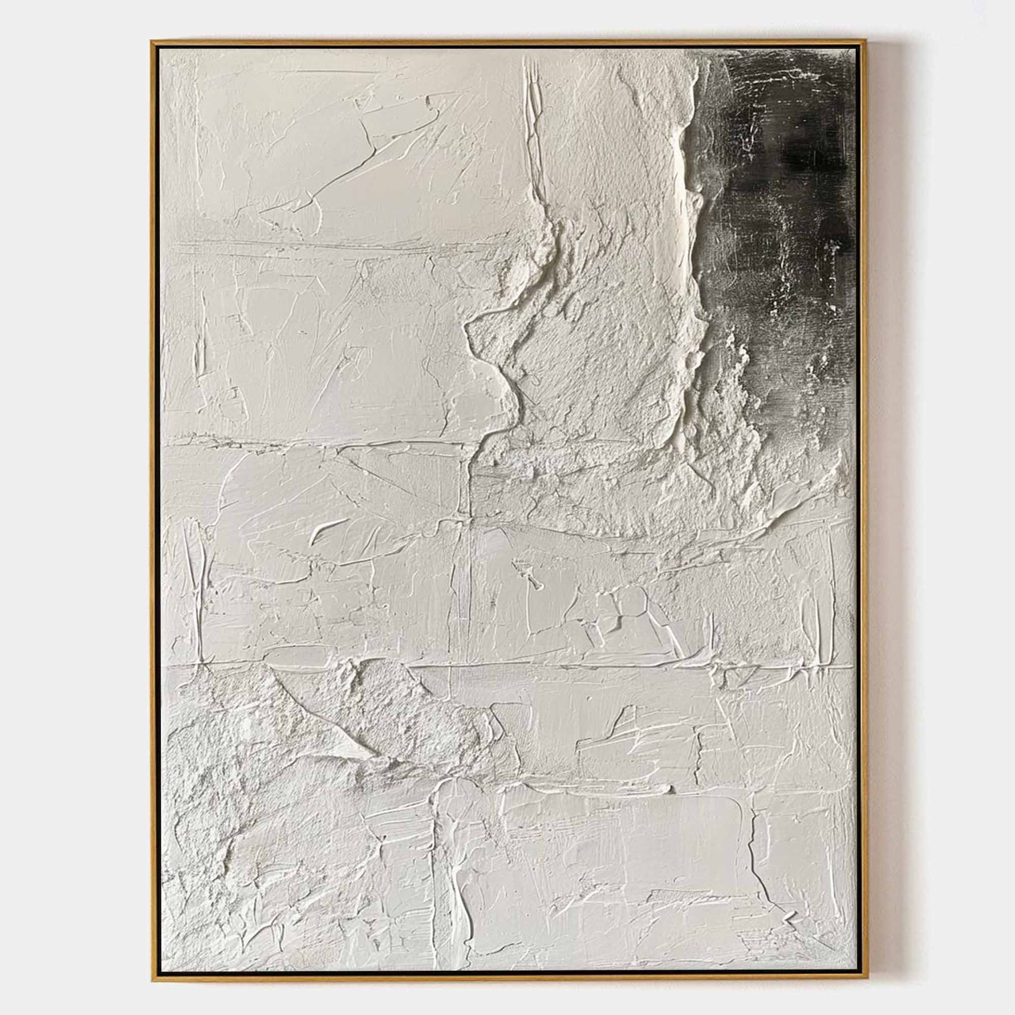Original hand painted ivory charcoal textured abstract oil painting canvas wall art, nordic scandinavian minimalist elegant luxury mode