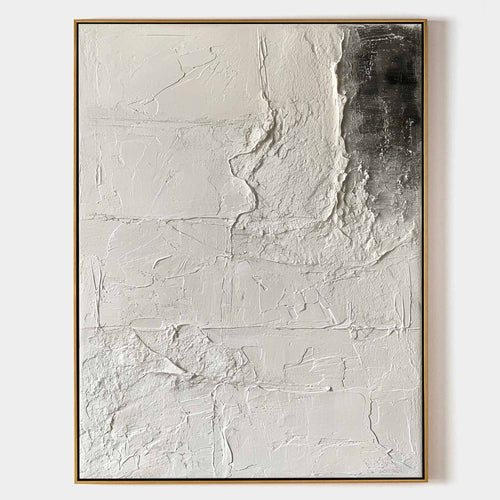 Original hand painted ivory charcoal textured abstract oil painting canvas wall art, nordic scandinavian minimalist elegant luxury mode