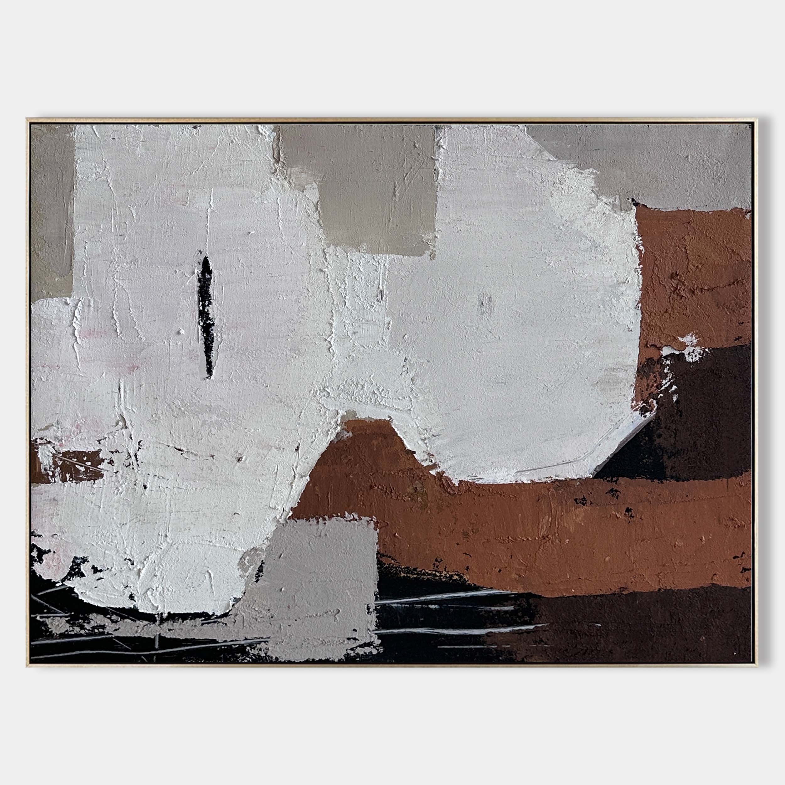 Original hand painted sienna brown white black textured abstract oil painting canvas wall art, nordic scandinavian minimalist elegant l