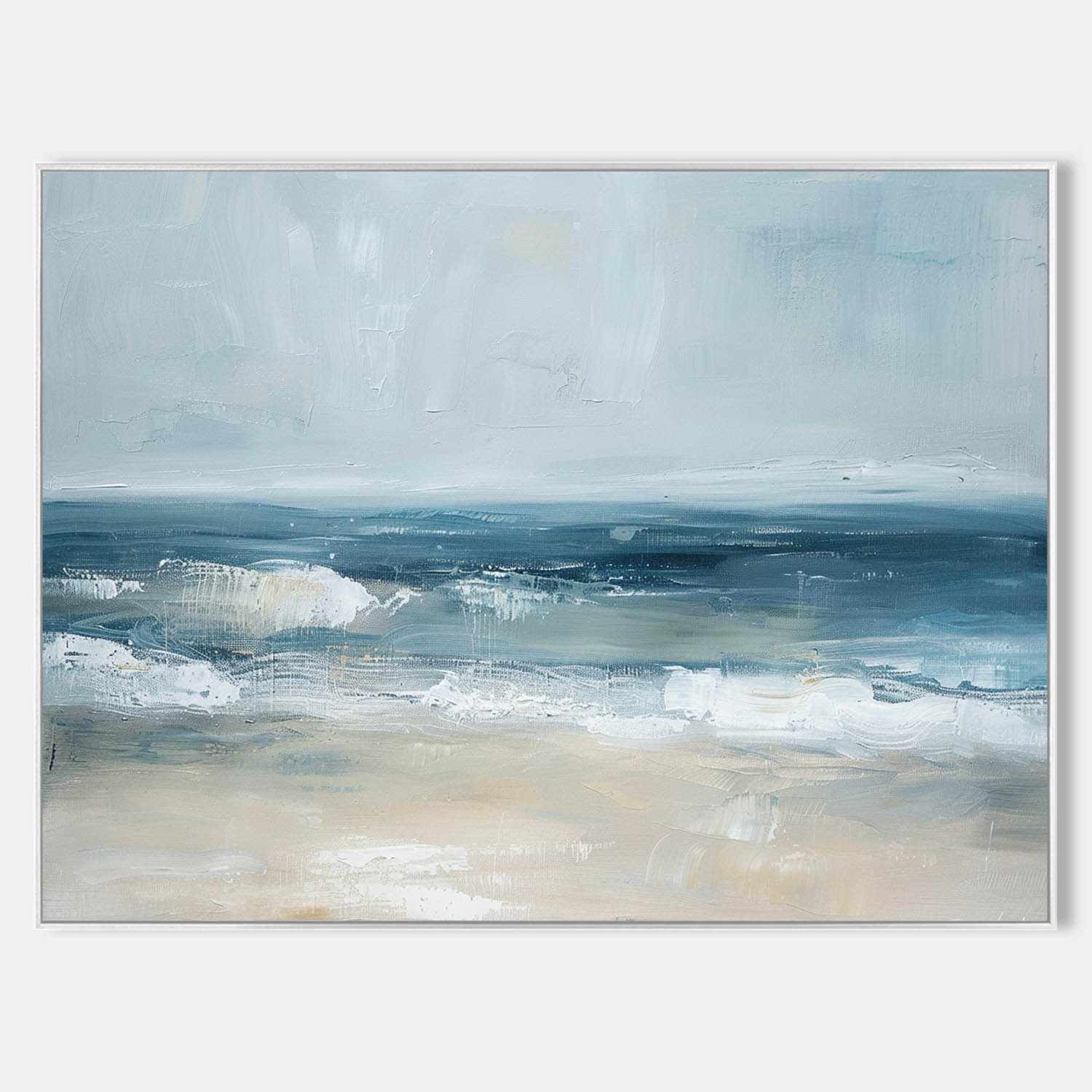 Original hand painted navy blue coastal abstract oil painting canvas wall art, nordic scandinavian minimalist elegant luxury modern bea