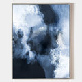 Original hand painted navy blue white abstract cloud oil painting canvas wall art, nordic scandinavian elegant luxury modern living roo