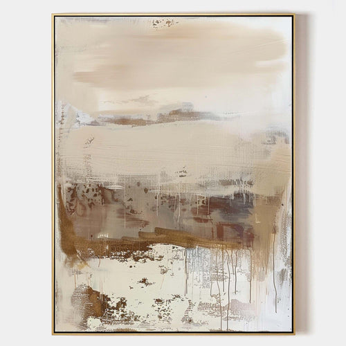 Original hand painted warm amber taupe ivory abstract oil painting canvas wall art, nordic scandinavian minimalist elegant luxury moder