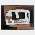 Original hand painted sienna brown geometric abstract oil painting canvas wall art, bold white shapes, nordic modern elegant luxury hom