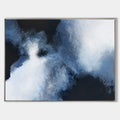 Original hand painted navy indigo white abstract ocean oil painting canvas wall art, nordic scandinavian coastal elegant luxury modern