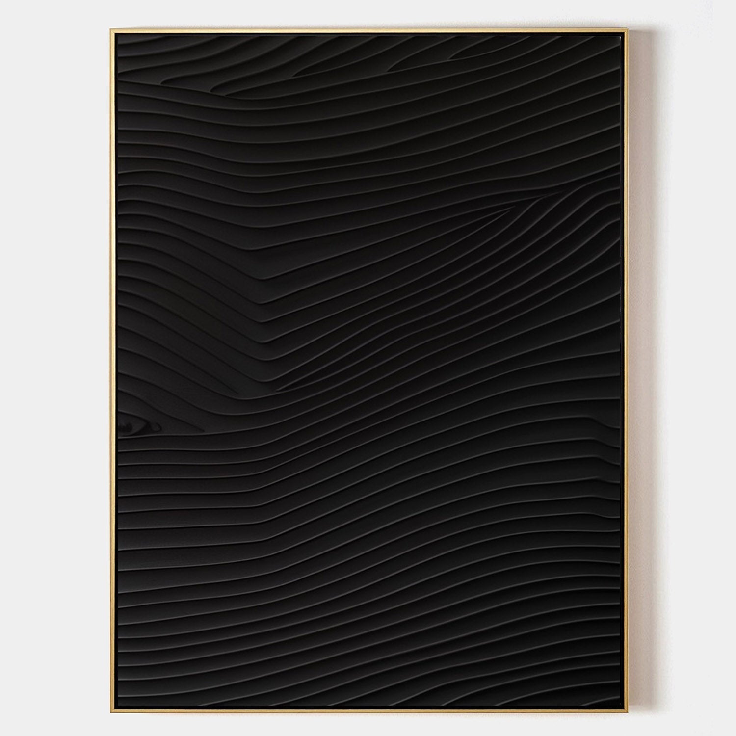 Original hand painted black abstract oil painting canvas, raised organic wave texture, minimalist nordic scandinavian elegant luxury mo
