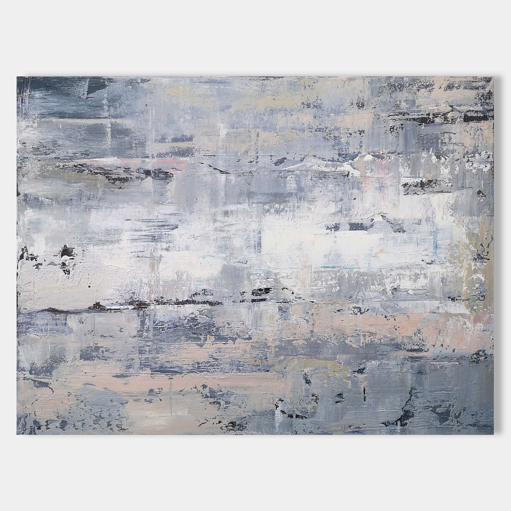Original hand painted grey white blush abstract oil painting canvas wall art, nordic scandinavian minimalist elegant luxury modern livi