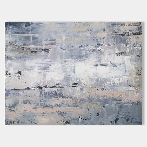 Original hand painted grey white blush abstract oil painting canvas wall art, nordic scandinavian minimalist elegant luxury modern livi
