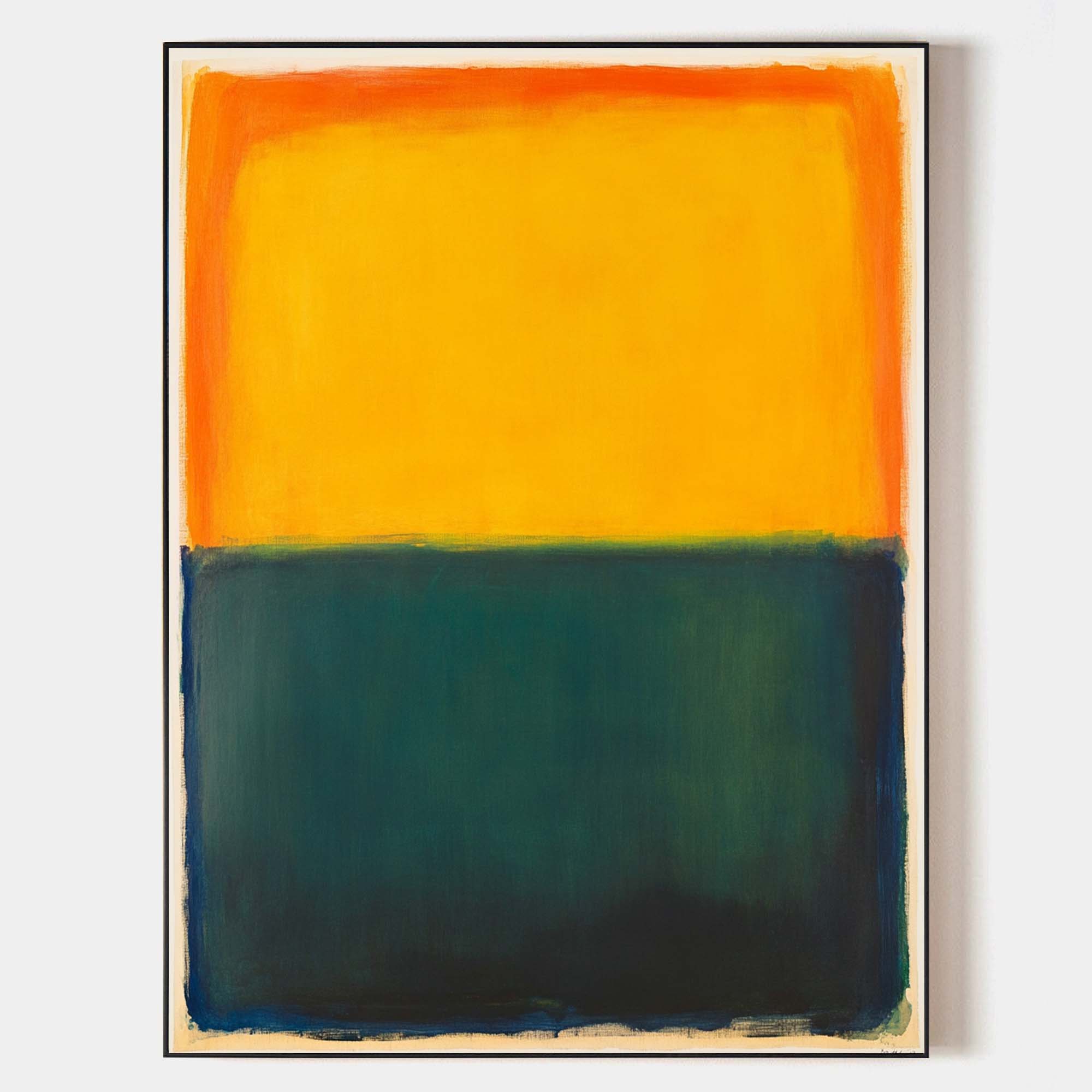 Original hand painted yellow orange teal abstract oil painting canvas wall art, nordic scandinavian minimalist elegant luxury modern li