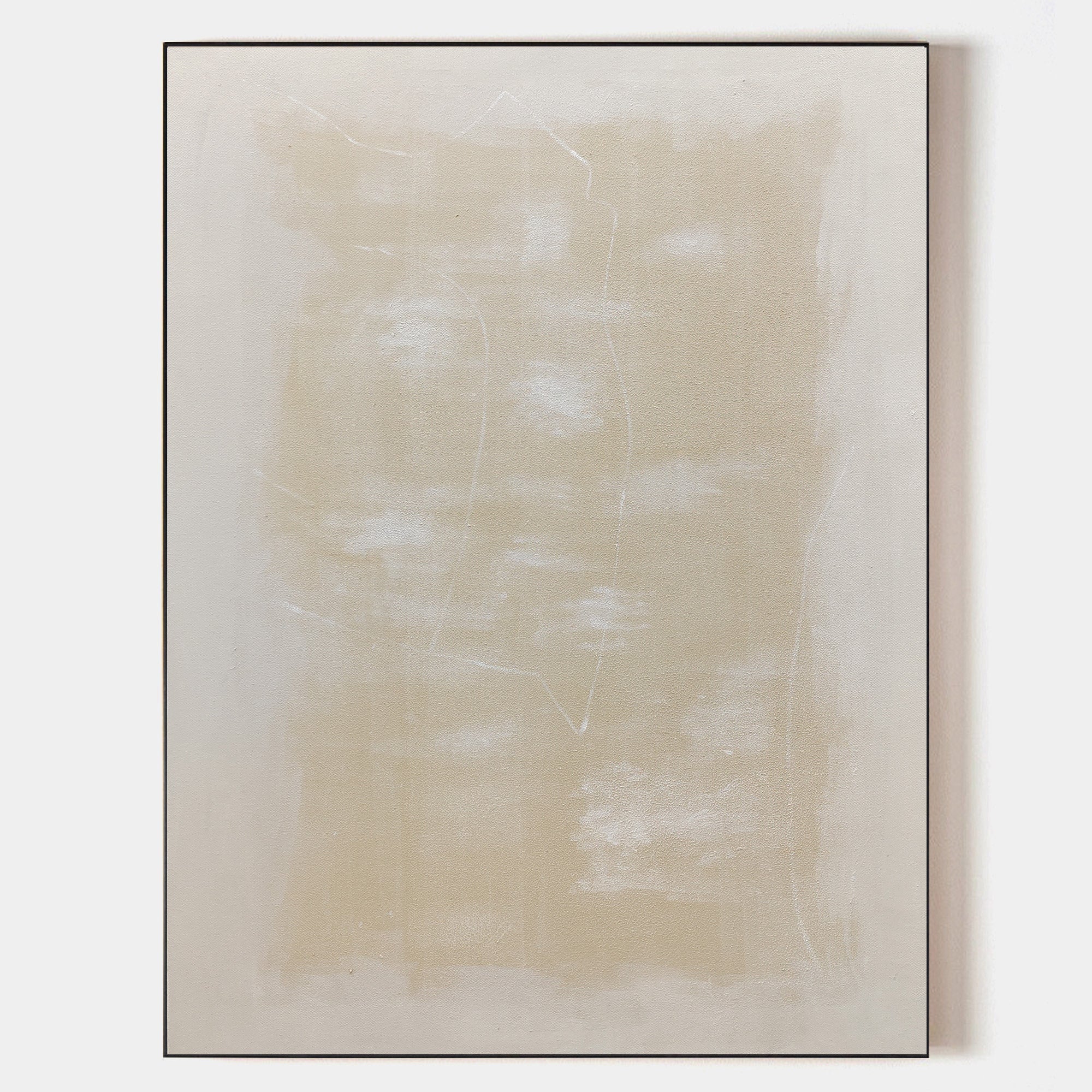 Original hand painted ivory beige abstract oil painting canvas wall art, nordic scandinavian minimalist elegant luxury modern living ro