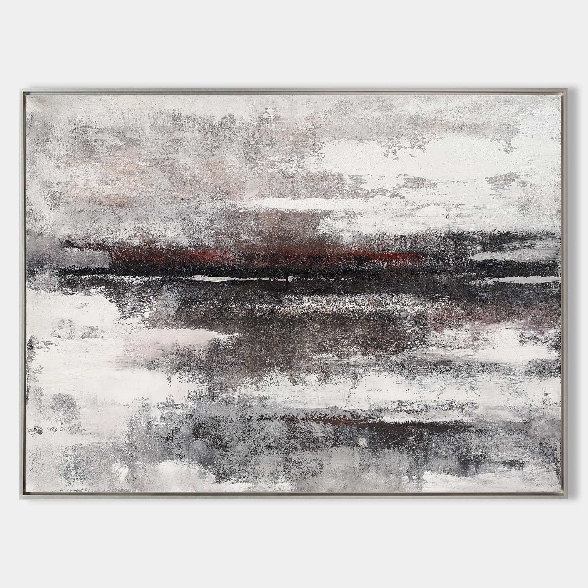 Original hand painted charcoal grey crimson abstract oil painting canvas wall art, nordic scandinavian elegant moody luxury modern livi