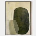 Original hand painted olive green abstract oil painting canvas wall art, textured organic shapes nordic scandinavian minimalist elegant