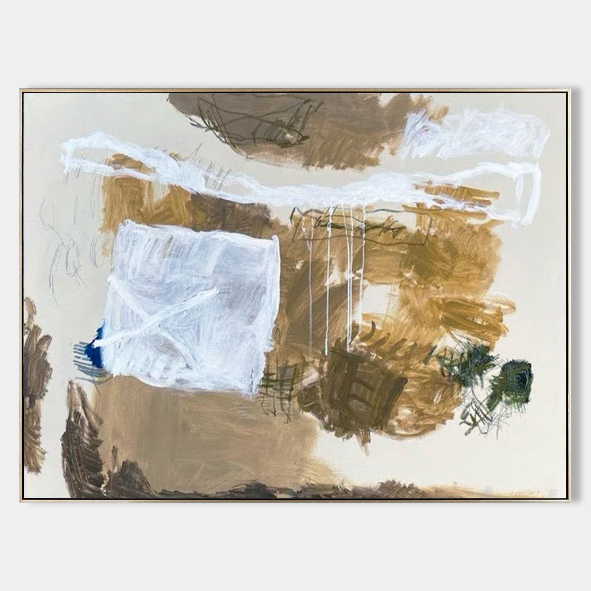 Original hand painted warm amber taupe abstract oil painting canvas wall art, nordic scandinavian elegant luxury modern living room hom