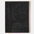 Original hand painted black textured abstract oil painting canvas wall art, raised geometric ridges arcs nordic scandinavian minimalist