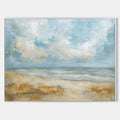 Original hand painted blue grey coastal oil painting canvas wall art, sandy dunes moody sky elegant luxury modern nordic scandinavian h