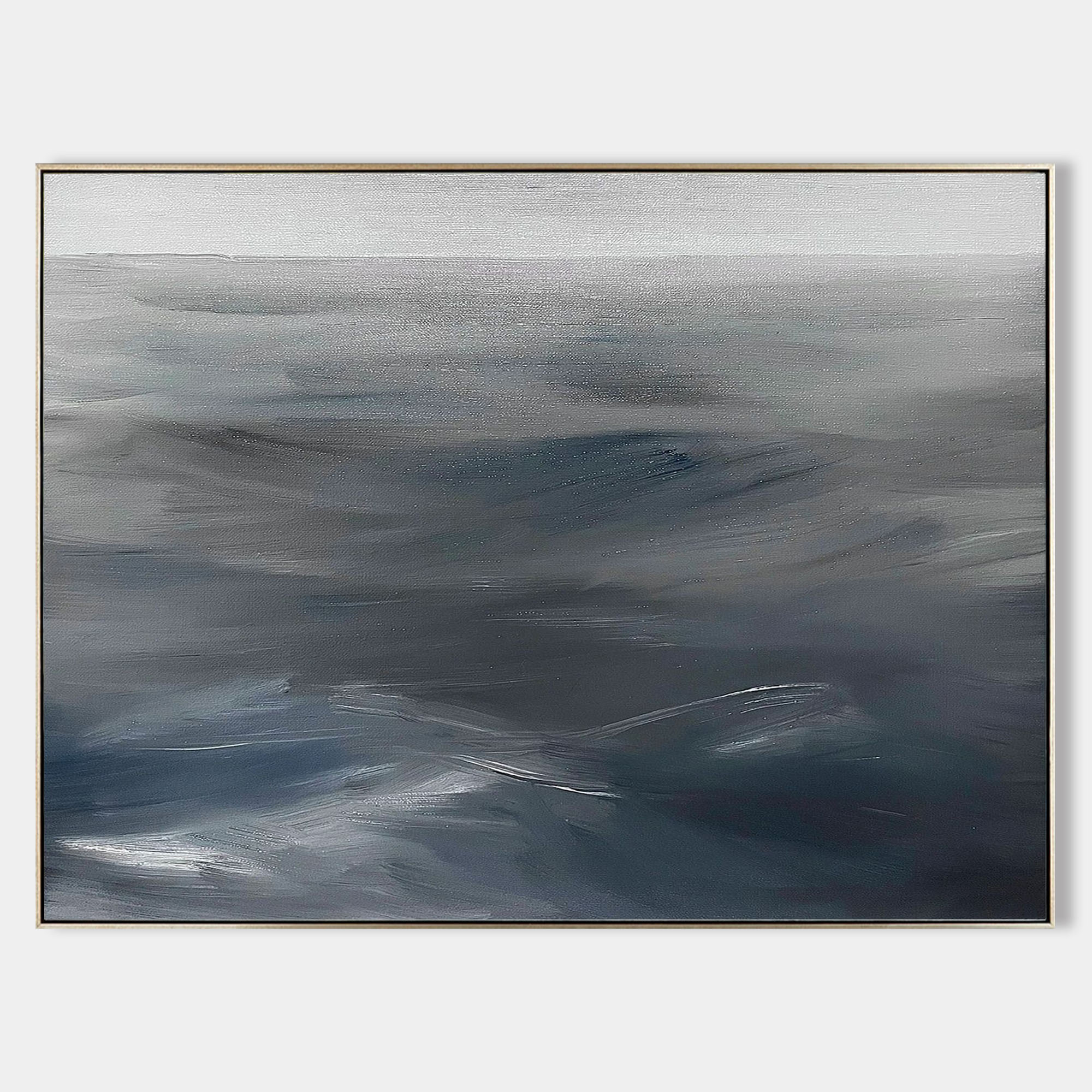 Original hand painted deep navy grey abstract coastal ocean oil painting canvas wall art, nordic scandinavian minimalist elegant luxury