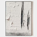 Original hand painted ivory white textured abstract oil painting canvas wall art, dark charcoal fissures, nordic scandinavian minimalis
