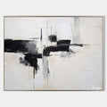Original hand painted black ivory abstract oil painting canvas wall art, textured palette knife nordic scandinavian minimalist elegant
