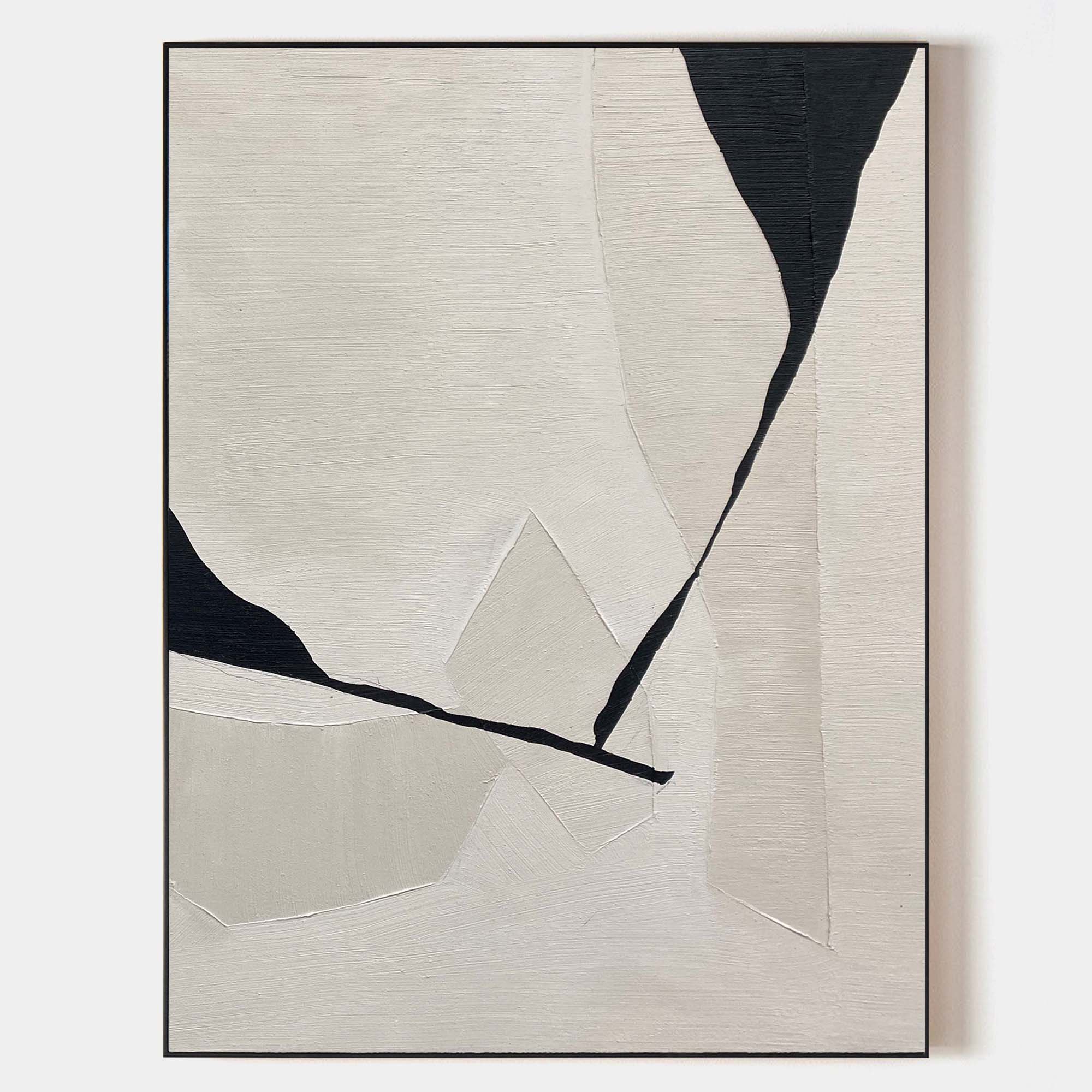 Original hand painted black ivory geometric abstract oil painting canvas wall art, nordic scandinavian minimalist elegant luxury modern