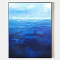 Original hand painted deep navy cobalt blue ocean abstract oil painting canvas wall art, nordic scandinavian elegant luxury modern coas