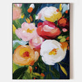 Original hand painted crimson blush white gold peony floral oil painting canvas wall art, elegant luxury modern botanical nordic home d