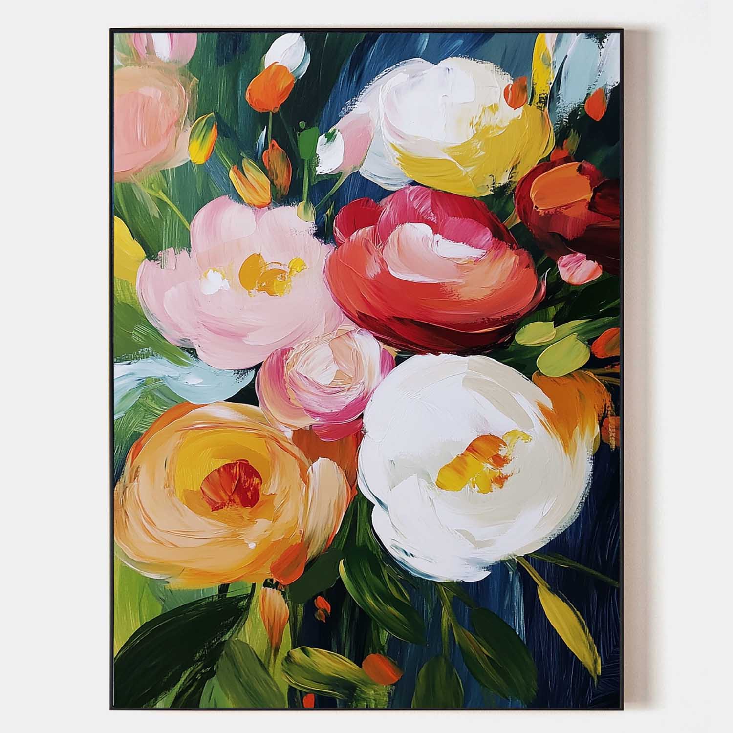 Original hand painted crimson blush white gold peony floral oil painting canvas wall art, elegant luxury modern botanical nordic home d